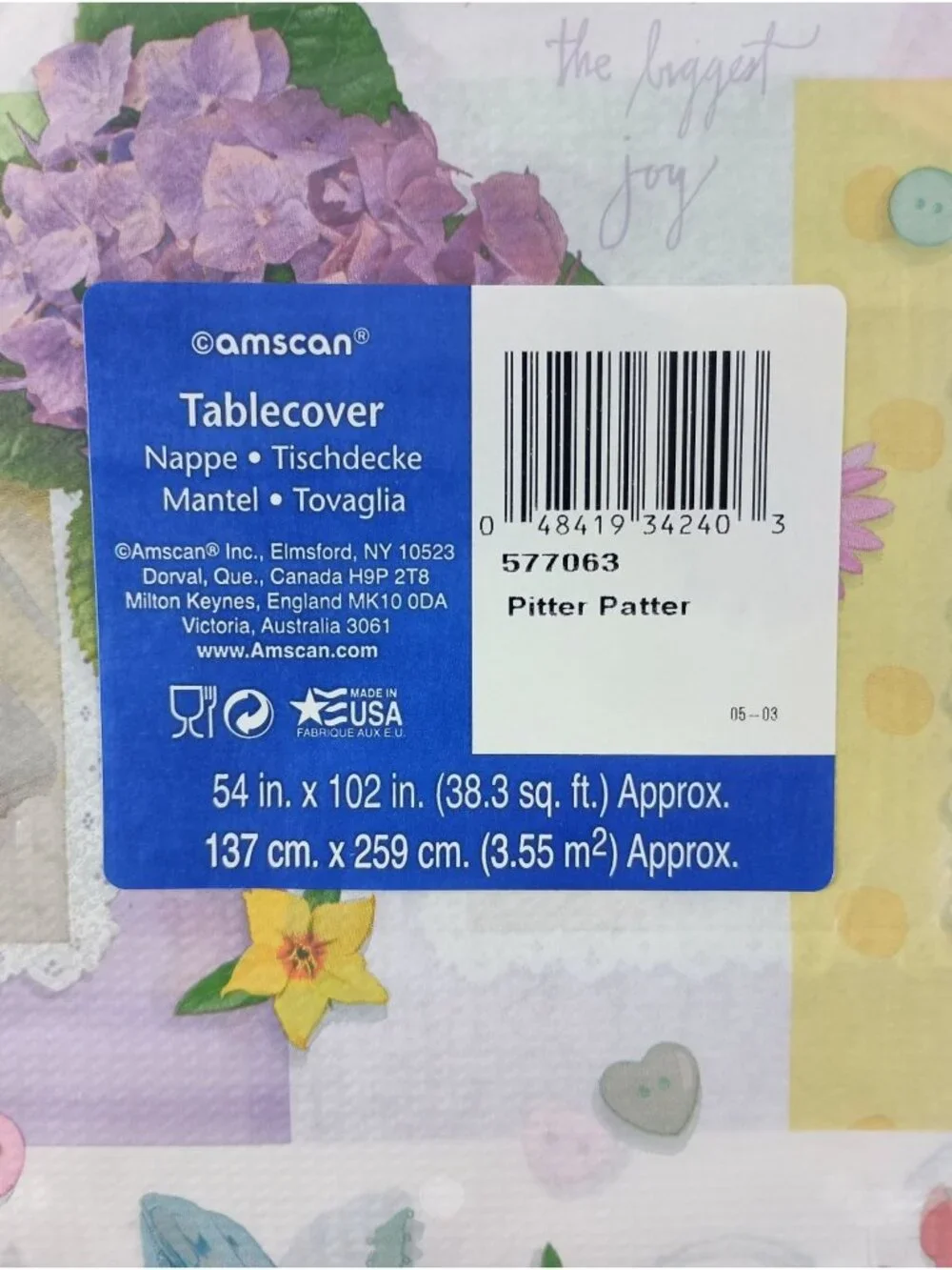 Set Of 2 Amscan Baby Shower Pitter Patter Tablecover 54